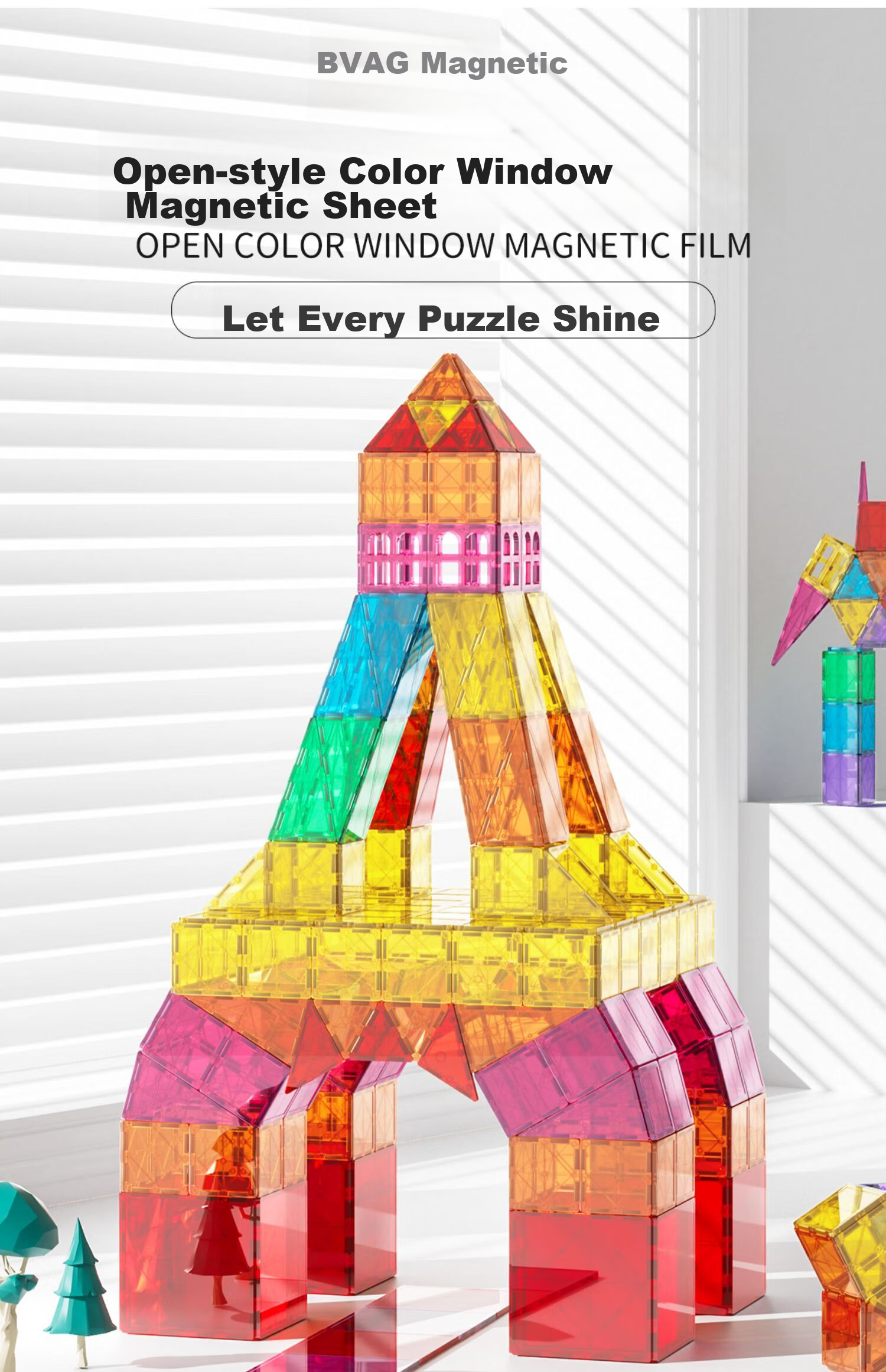 Bmag Colorful Magnetic Tiles, Children's Magnetic Building Blocks, Puzzle Toy for Babies, Educational Assembly Toy, Holiday And Birthday Gift, 130 Pieces 1