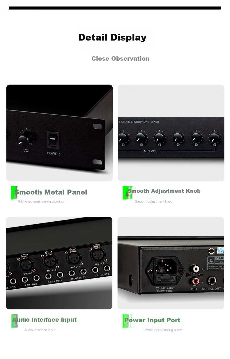 Oulaisheng (Obolun) T-8 Professional 8-Channel Mixer + 48V Phantom Power Microphone Preamp 10