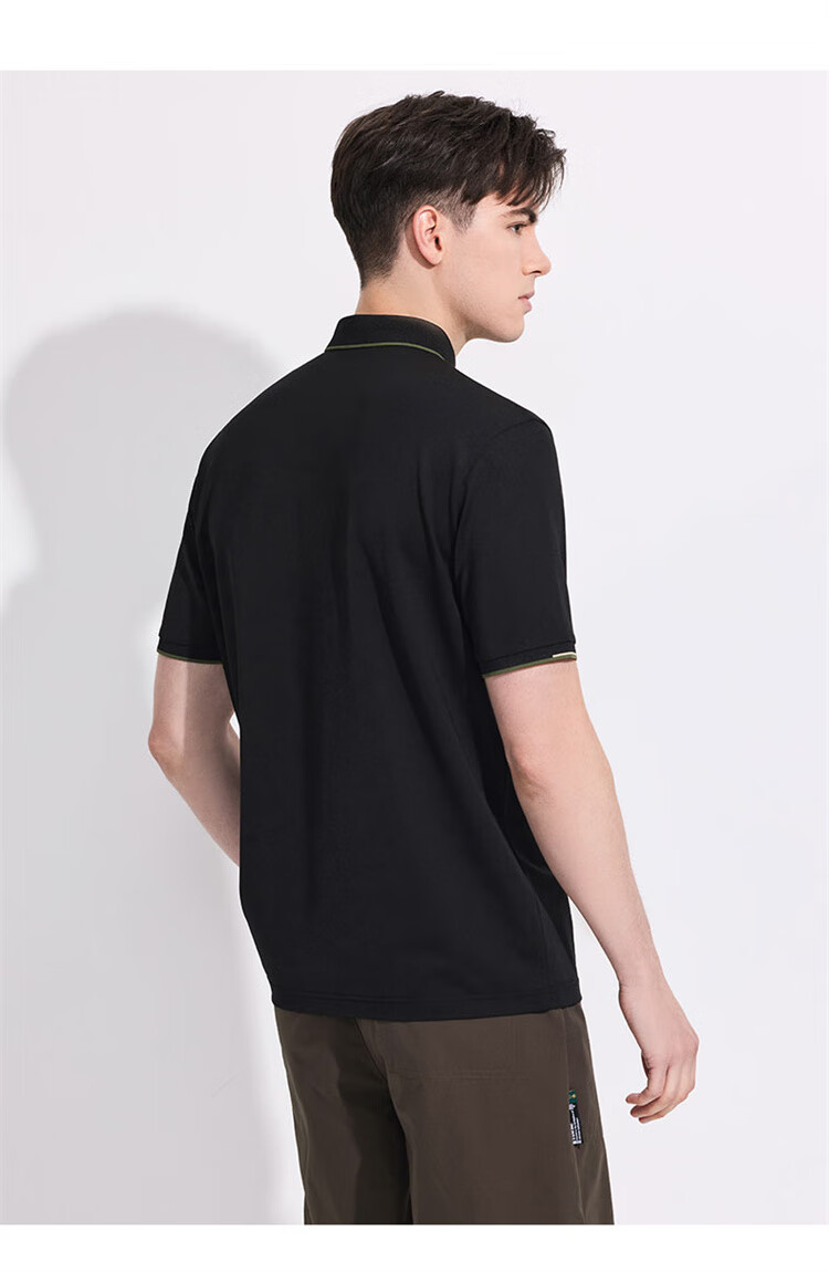 DANCING WOLVES [Slightly Stretchy And Easy-Care] Casual Commute Cool Smooth Breathable Men's Short-Sleeve POLO Shirt, 001 Black, Size 185 6