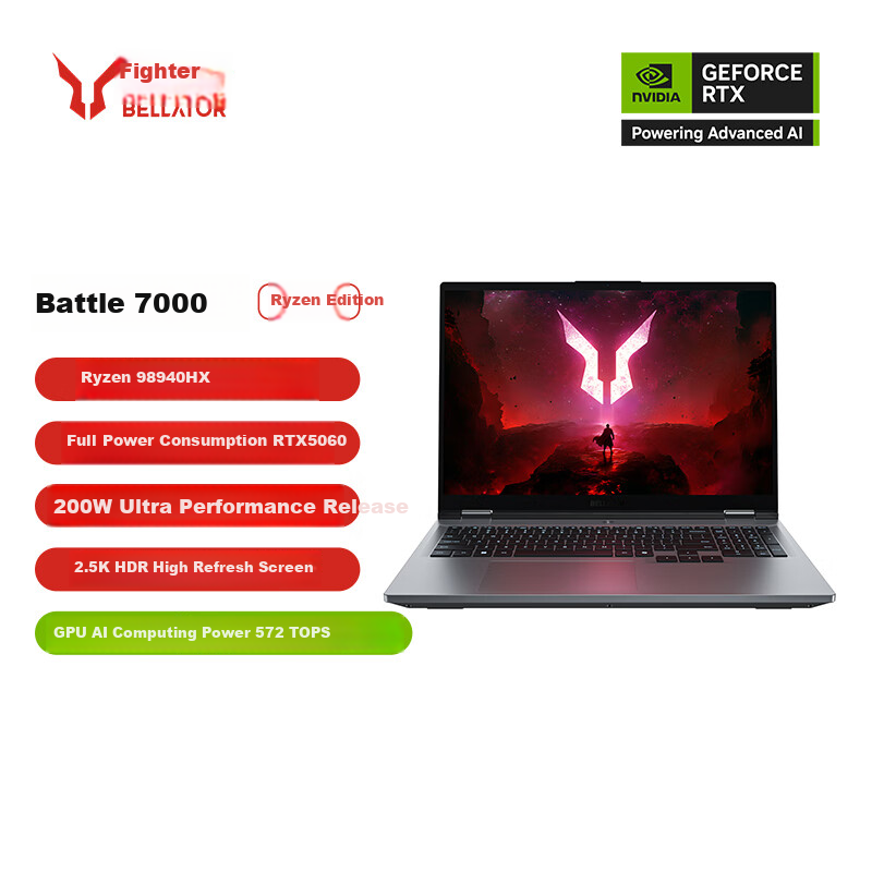 Lecoo Warrior Battle 7000 Gaming Laptop (AMD Ryzen 9 8940HX, 16GB RAM, RTX 5060, 2.5K 180Hz) Subsidies with Lenovo Service
