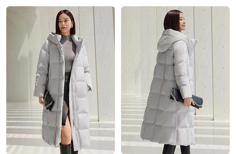 BOSIDENG Goose down Jacket for Women, Long Hooded Style, New National Standard 90% Down, Same As in Shopping Malls, Loose Casual Winter Coat 10