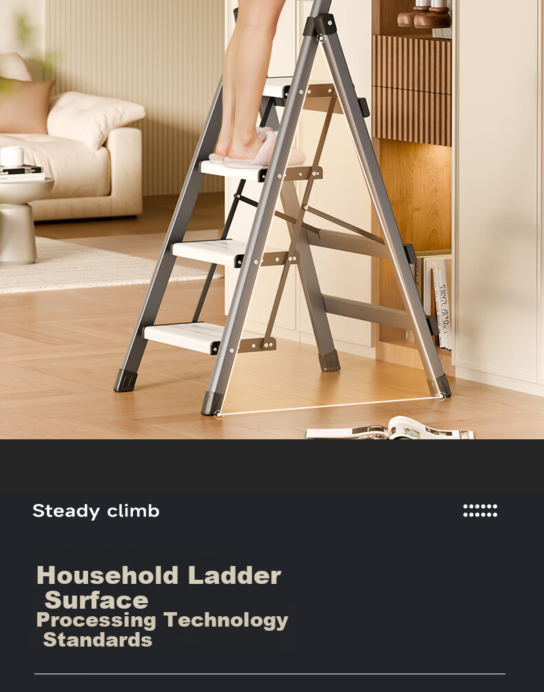 Cenggao Household Folding Ladder with Handrail, Indoor A-Frame Ladder, Best-Selling Aluminum Alloy Step Ladder in Chinese Red, Four Steps 9
