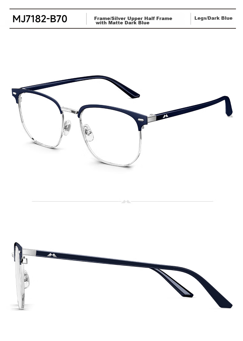 MOLSSION Eyeglass Frames, Browline Glasses MA6016, B16 Silver Upper Brow Transparent Gray 14
