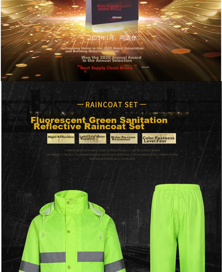 Minggu Reflective Raincoat And Pants Set, Storm-Proof, Flood Prevention, Cold-Resistant, Two-Piece Rainwear, Fluorescent Green, XL, CW344023 4