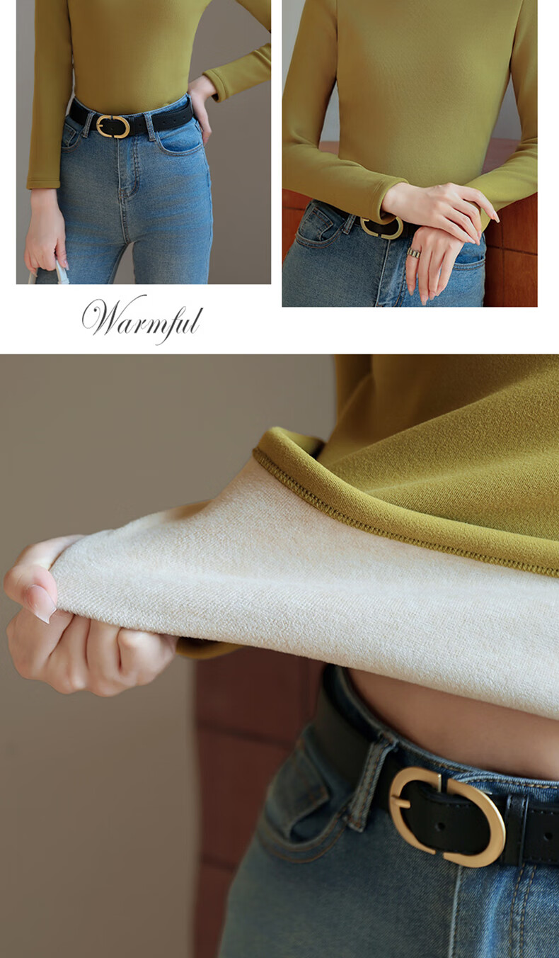LangSha Women's Half Turtleneck Base Shirt Autumn Winter Wool Silk Thickened 7A Antibacterial Far-Infrared Heating Fleece Top Thermal Shirt 6