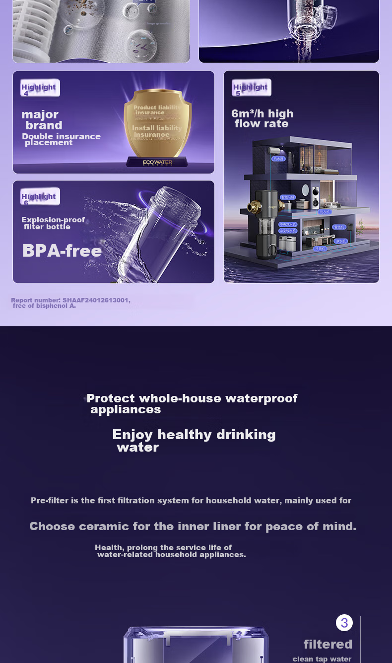 Yikepiao Pre-Filter Water Purifier for Home Use, Whole House Kitchen Under-Sink Pipeline Filtration, High Flow Rate, No Filter Replacement Needed, Lead-Free Dual Turbine Backwash, Explosion-Proof, Freeze-Resistant, Electric-Free Filter Bottle EPSF06-M 3