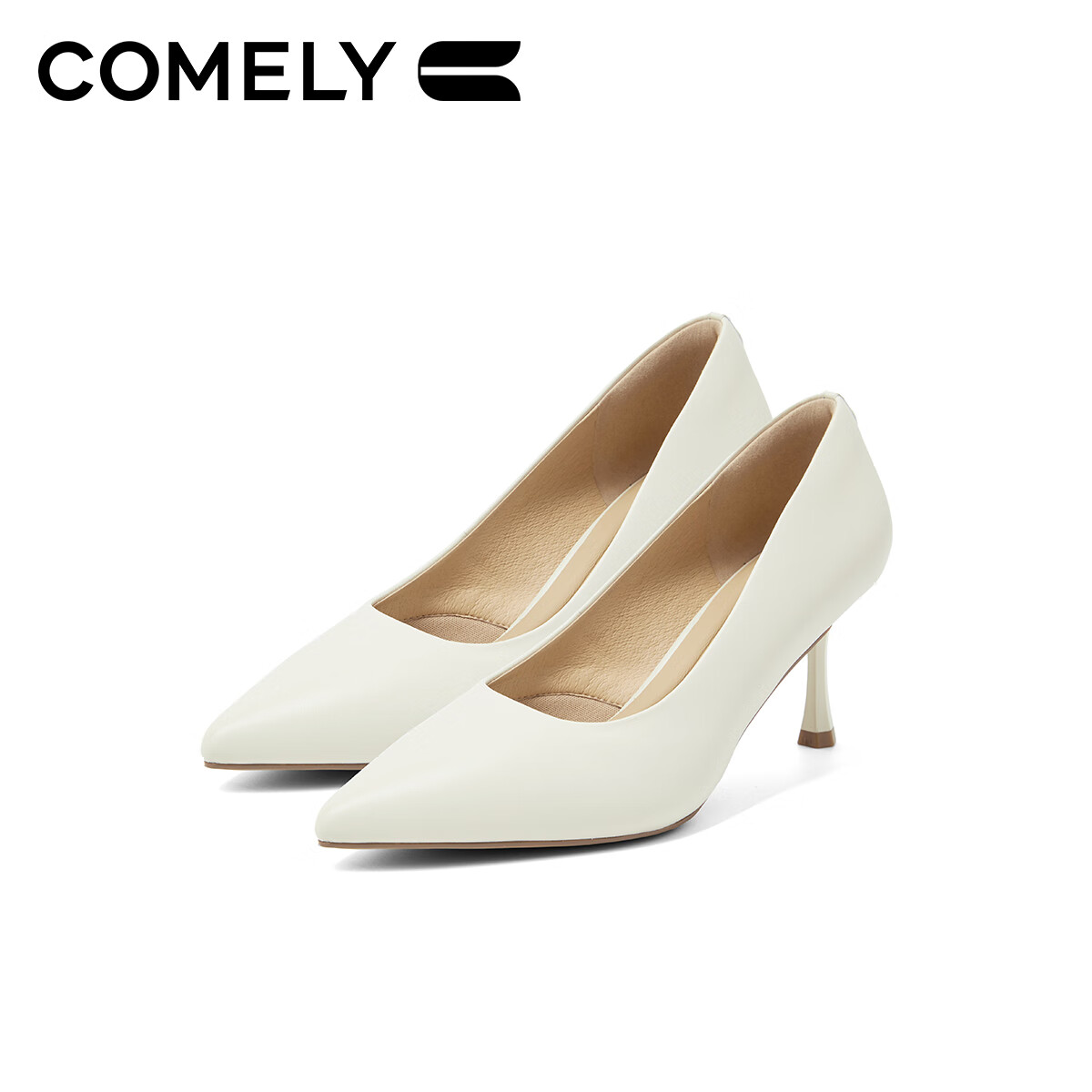 COMELY Women's Lambskin High Heels, Spring And Summer New Style, Pointed Toe Professional Shoes, Thin High Heels, Shallow Mouth Pumps, Pearl White, Size 37