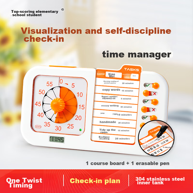Manfenxiaoxueba Orange Self-Discipline Timer, Children's And Students' Study-Specific Time Management Timer, Back-To Gift