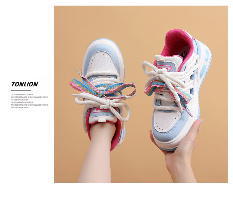 TonLion Women's Shoes, Spring And Summer 2026 Thick-Soled Sneakers, Ladies Casual Shoes, Versatile Sports Dad Shoes, White Black Pink, Size 37 17
