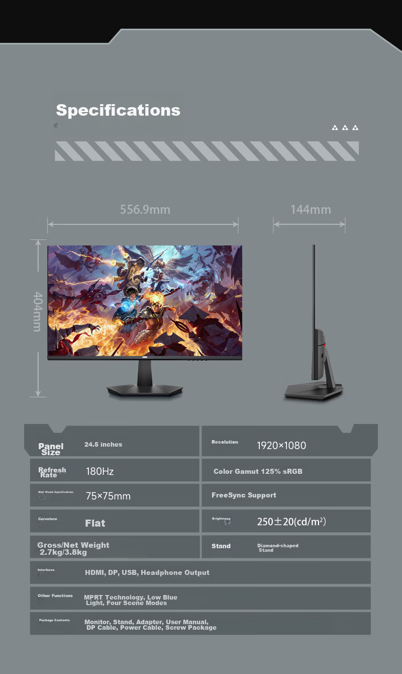 KVL 24.5-Inch 180Hz High Refresh Rate Gaming Monitor, 300 Nits Brightness, 1ms Response Time, Triple Micro-Edge Gaming And Office Display Screen KV259FX 12