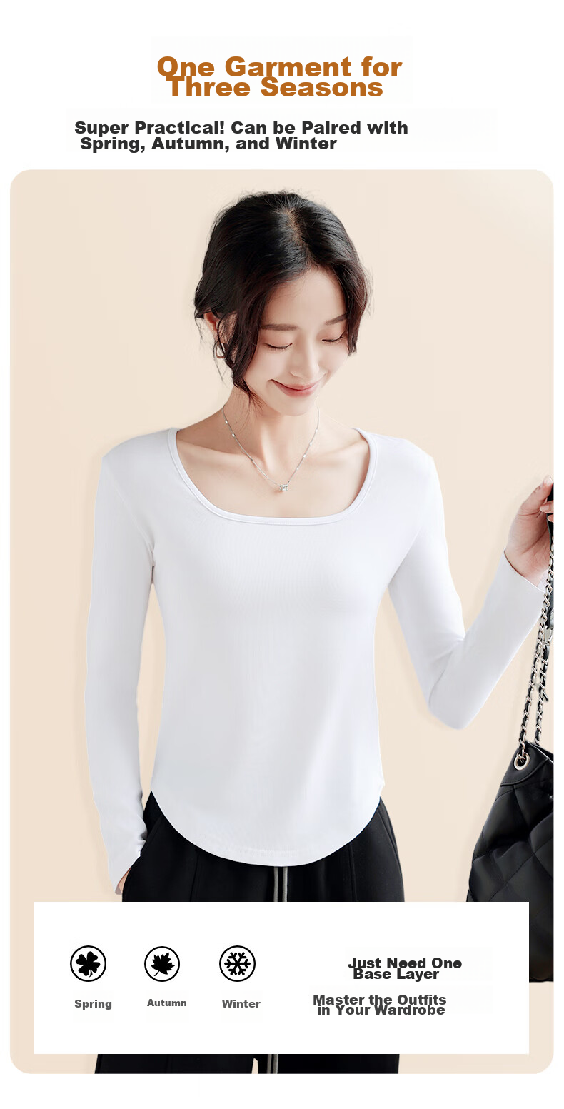 FitonTon Thick Crew Neck Base Layer, Winter Tight-Fitting Waist-Cinching Long-Sleeve T-Shirt, Slim-Fit Big Collar Top 12