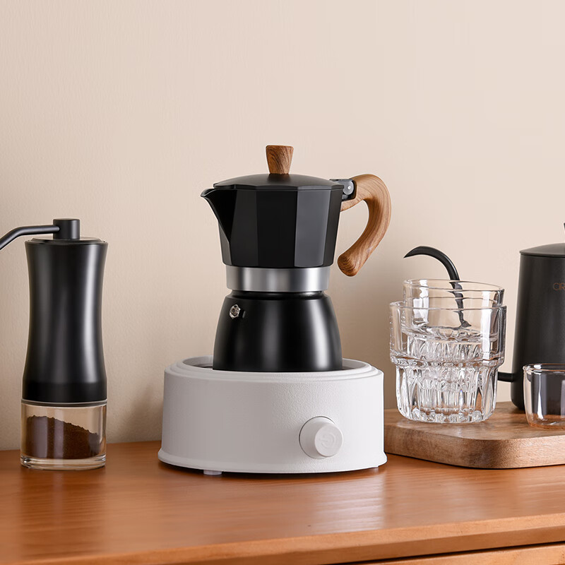 CLITON Moka Pot, Home Italian Espresso Hand-Brew Coffee Maker, Manual Coffee Grinder, Small Electric Ceramic Stove Coffee Brewing Equipment Set
