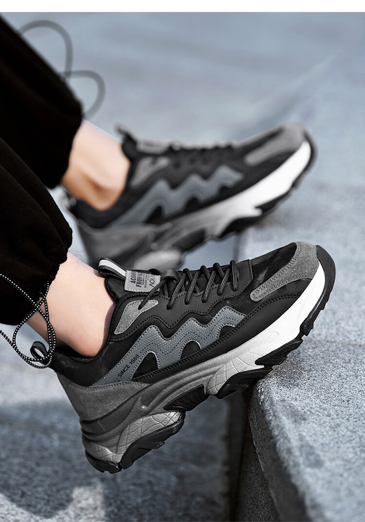 Aokang Men's Shoes, Dad Shoes, Fashionable Versatile Running Thick-Soled Height-Increasing Sneakers, Black, Size 39 8