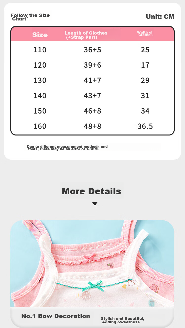 LangSha Children's Tank Tops, Girls' Summer Thin Cotton Undershirts, Camisoles for Young Girls, 2-Piece Set, Strawberry Girl Design, Size 110 7