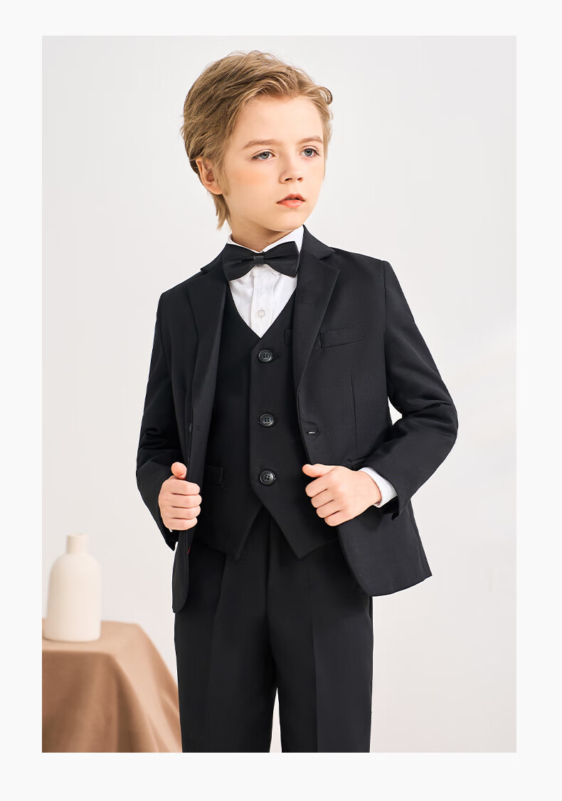 Romon Kids Suit Set Spring Autumn Boys Host Tuxedo Flower Boy Performance Outfit Black 170 22