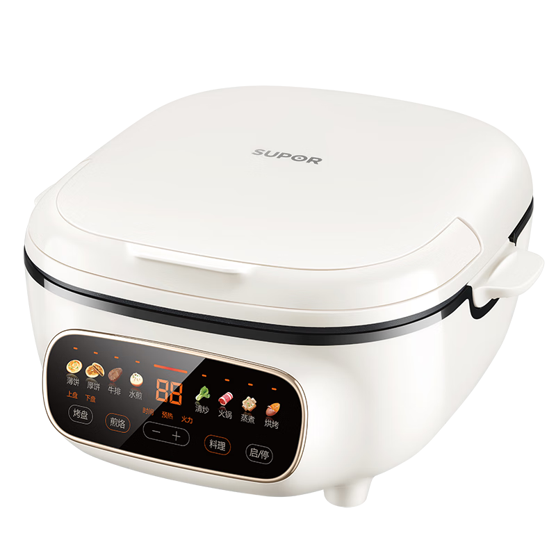 SUPOR Electric Griddle, Detachable Upper And Lower Plates for Home Use, Steamer Pot Hot Pot Wok, Pancake Maker, Sandwich Breakfast Machine with 75mm Deep Pan, Touch-Control Smart Panel JD2828R892
