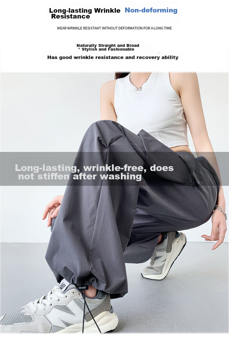 LangSha American-Style Parachute Cargo Pants for Women, Summer Ice Silk High-Waist Wide-Leg Loose Casual Quick-Dry Outdoor Sports Pants for Wome 18