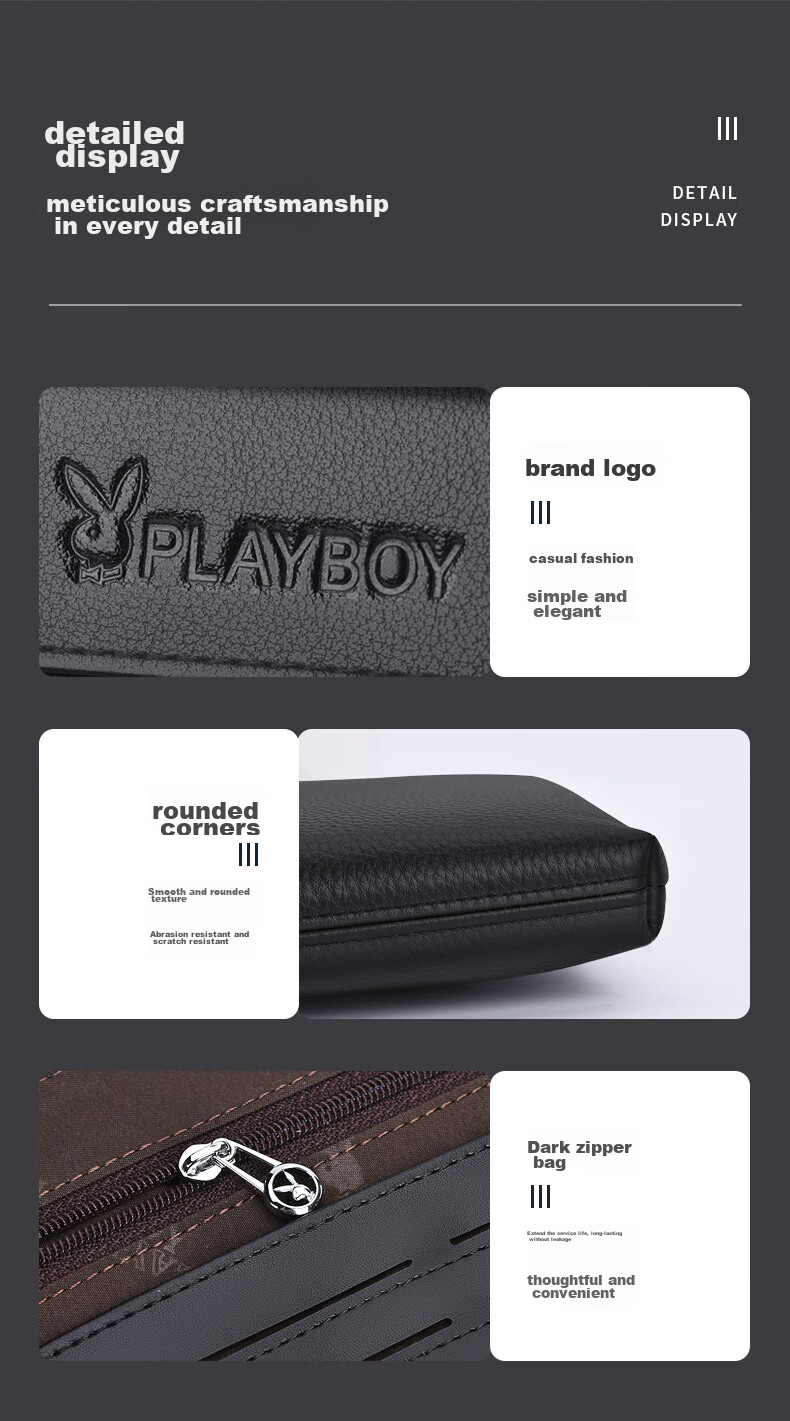 PLAYBOY Men's Clutch, Top-Grain Leather Handbag, Practical Envelope Bag, Large Capacity Handheld Purse, Birthday Gift 11