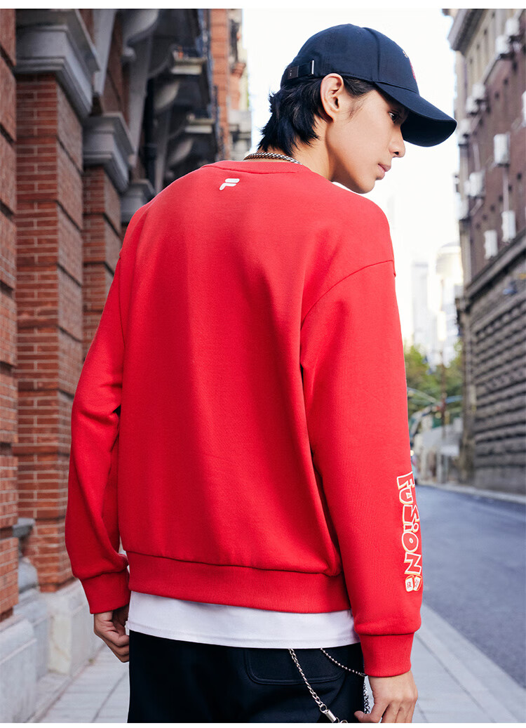 FILA FUSION FILA Trendy Couple's Pullover Hoodie, Autumn And Winter New Year Style, Fashionable Pure Cotton Knitted Top 23