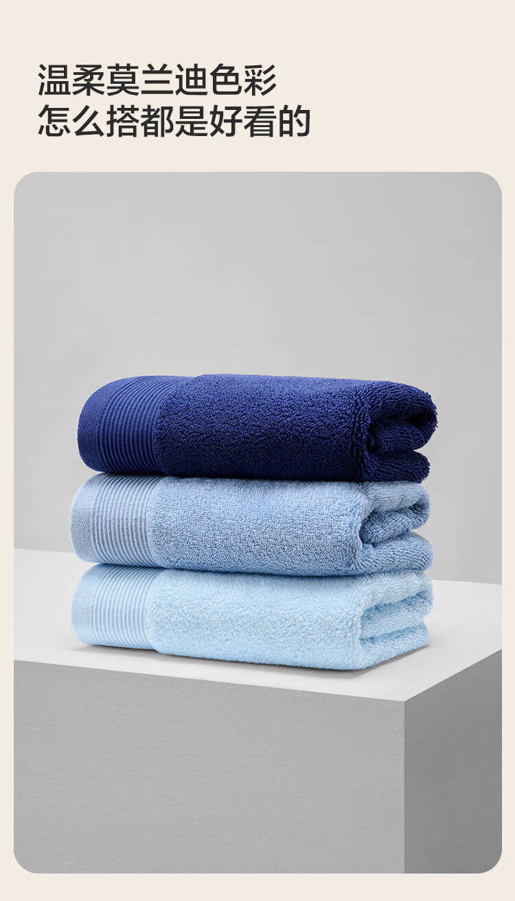 JD Original 138g Thickened Muliandai Towel, 10A Antibacterial And Anti-Mite, Pure Cotton Men's Face Towel, 2 Pieces, Blue + Gray 9