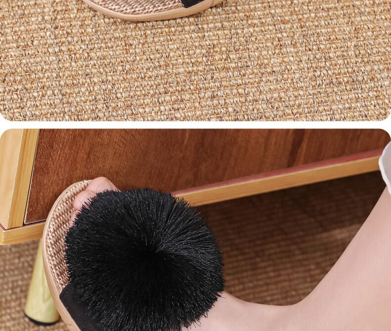 Huamei Jianbu Women's Linen Slippers Indoor Non-Slip Odor-Resistant Sweat-Absorbing Durable Floor Sandals HM3130 Black Size 37-38 10