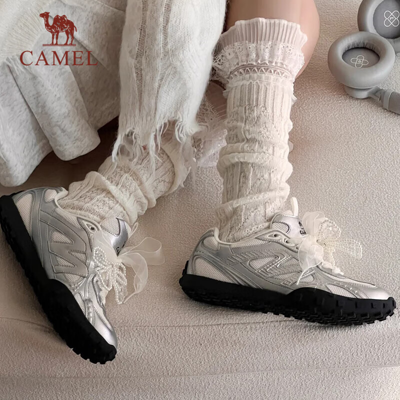 CAMEL Flowing Light Thin-Soled Shoes, Retro Casual Dexun Sports Women's Shoes, K25B09L7006, Silver/ivory White, Size 39