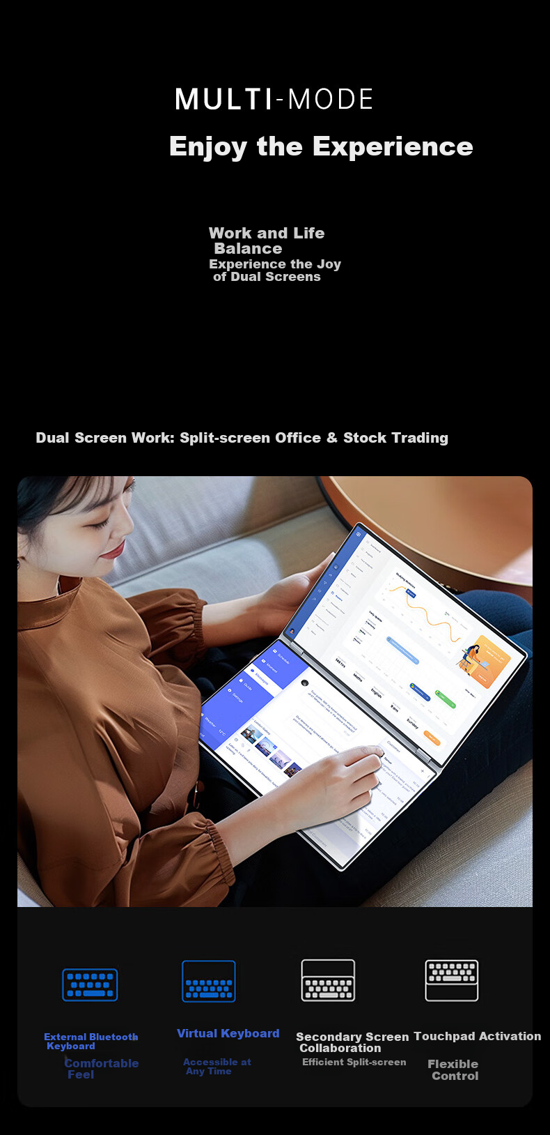Dere Subsidized Tablet Dual-Screen Touch Two-In Computer Windows System for Students, Business Office Design, Stock Trading Entertainment, Lightweight Flip-Fold (8GB + 256GB) 13