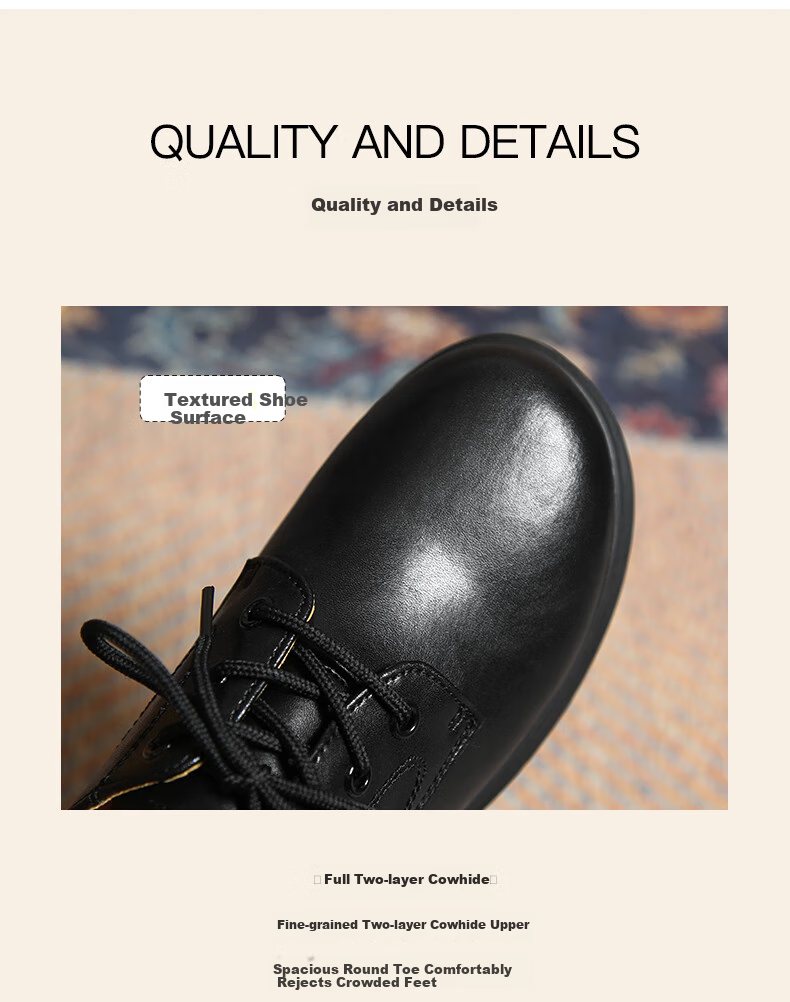 ZHR British Style Women's Leather Shoes with Round Toe And Lace-Up, Genuine Leather Chunky Heel Pumps AY127 Black Size 37 7