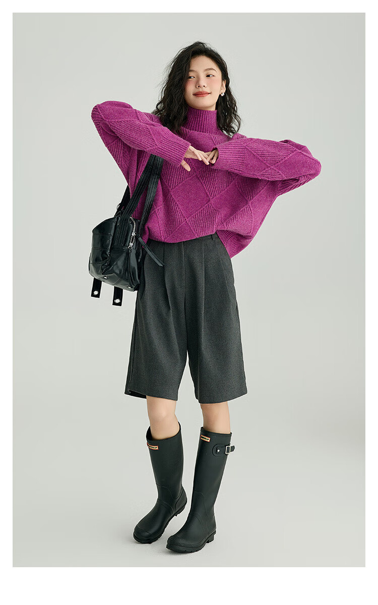 Demana Slightly Drunk Knitwear Stylish Diamond Pattern Slim Fit Sweater for Women Purple Red S 2