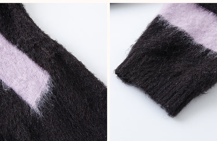 DME Fashionable Casual Style Winter Round Neck Raglan Sleeve Faux Fur Striped Elegant Color Block Knit Sweater Women's Top, Purple XL 10