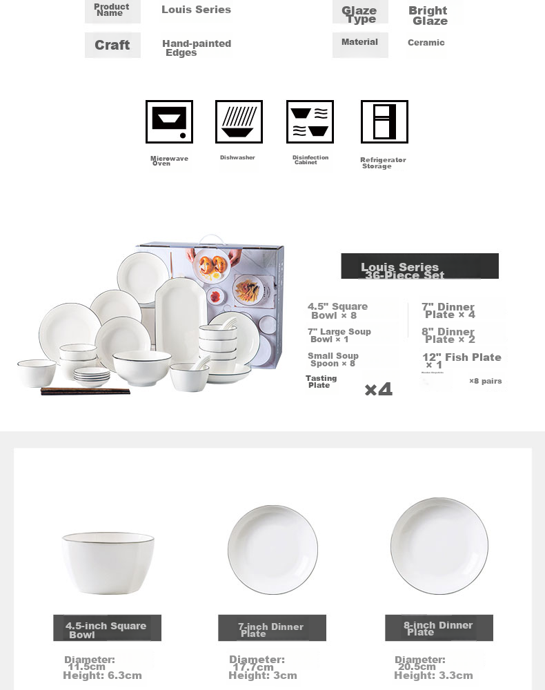 Cihun Tableware Set, Ceramic Bowls And Plates for Home Use, Housewarming Gift Set with Chopsticks And Bowls, Nordic Style, Louyi 36-Piece Set 5