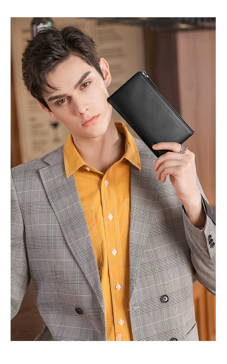 GOLF Men's Wallet, Top-Grain Leather, Multi-Card Slots, Long Wallet, Lightweight Bank Card Holder, Zipper Pouch, Leather Billfold, Gift Box Set 8
