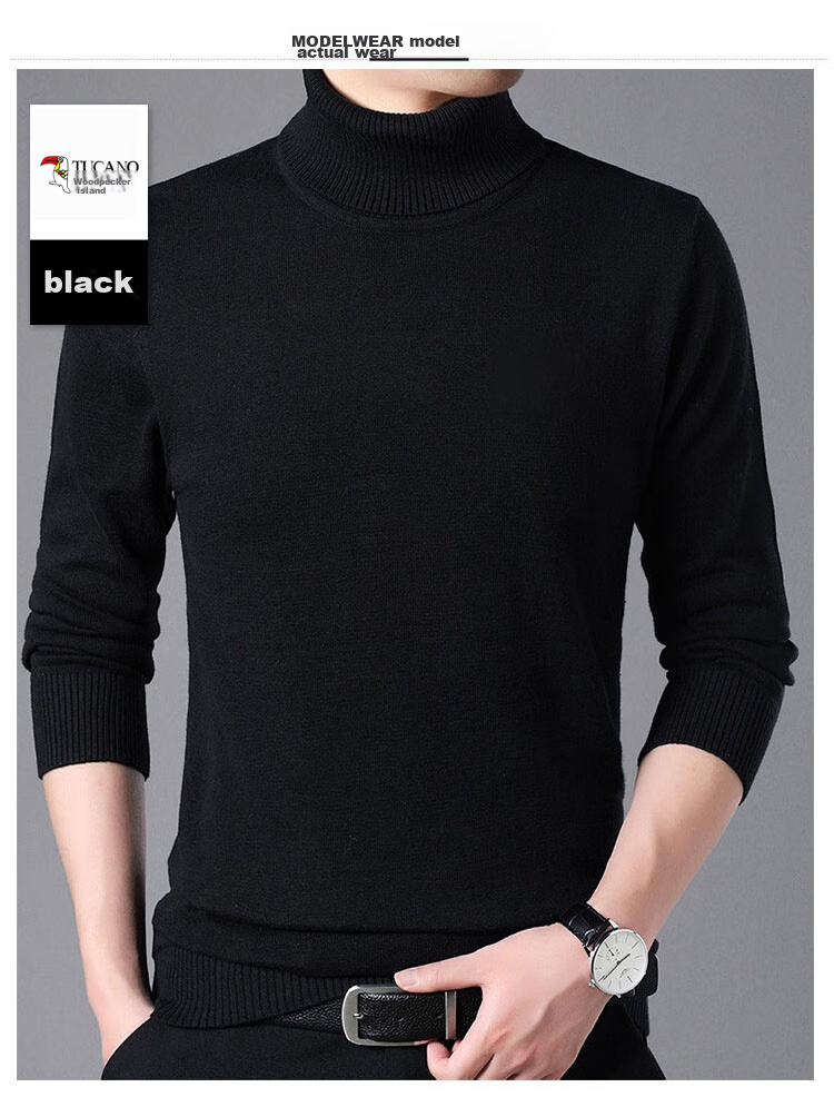 TUCANO Turtleneck Sweater, Men's Fashionable Simple Knit Pullover, Comfortable Warm Versatile Menswear Top Base Layer, Black XL 8