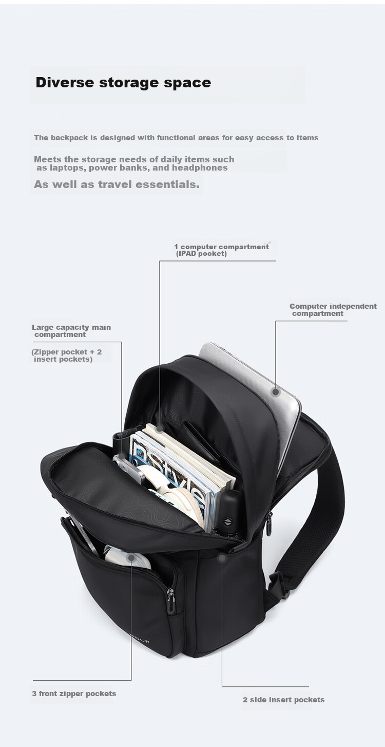 GOLF Backpack for Men, Travel Backpack 15.6/16 Inch Laptop Bag, Water-Resistant Casual Business Travel Bag for Students 6