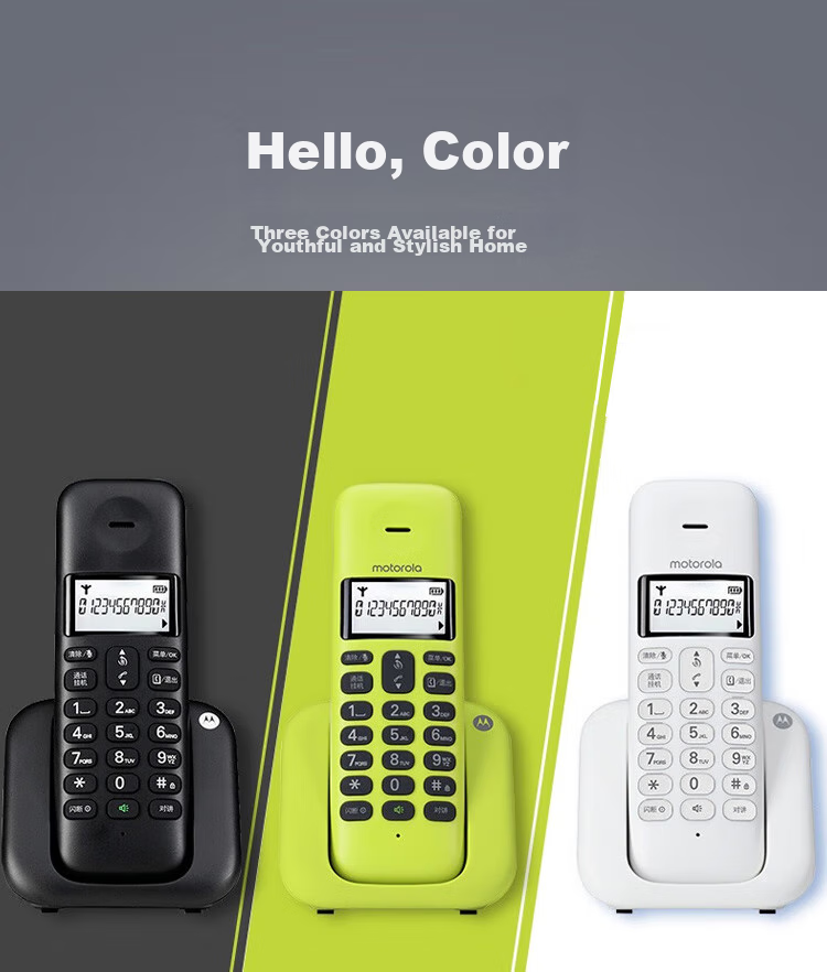 Motorola Digital Cordless Telephone, Wireless Landline Phone, Handset Only Or Set with Base Station, Large Screen, White Backlight, Clear Hands-Free Operation, for Office And Home Use, T301C (Lime Green) 3