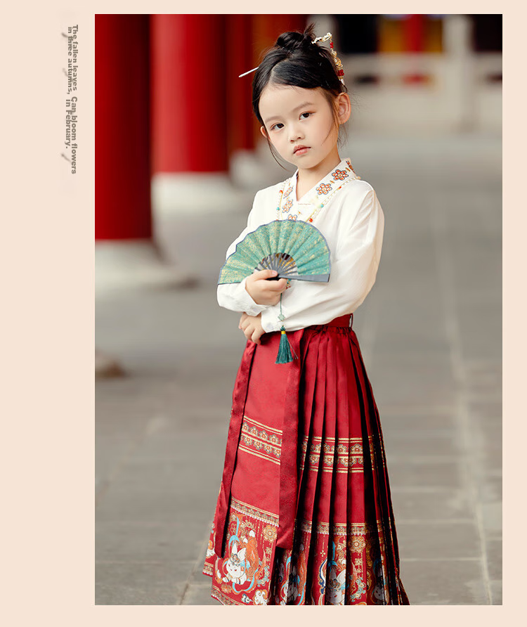 Menghu Nihang Mid-Autumn Festival Hanfu Girls' Spring And Autumn Chinese Style Children's Ming Dynasty Horse-Face Skirt Parent-Child Set, Red Skirt, Size 120 17