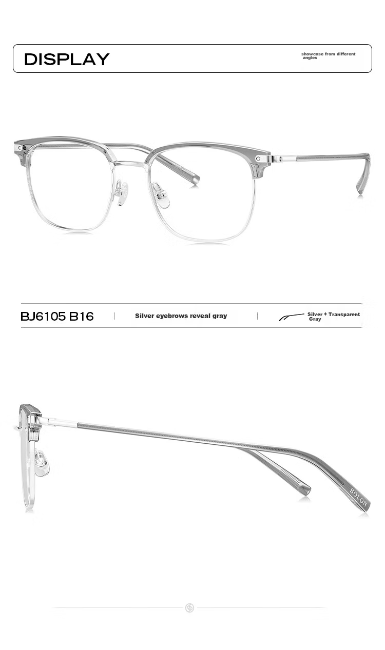 BOLON Eyeglasses, Lightweight Business Versatile Browline Frame, D-Shaped Optical Frame, Can Be Fitted with Prescription Lenses, Myopia Glasses Frame BJ610516 8