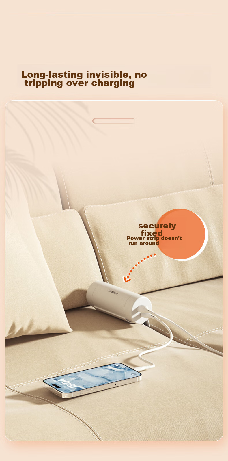 Jiwuqingzhi USB Sofa Socket Type-C Interface + 1 Outlet, Hidden Wiring Dorm Bedside Power Strip/Extension Cord/Power Bar/Outlet Strip, 3m Long Version, White 6