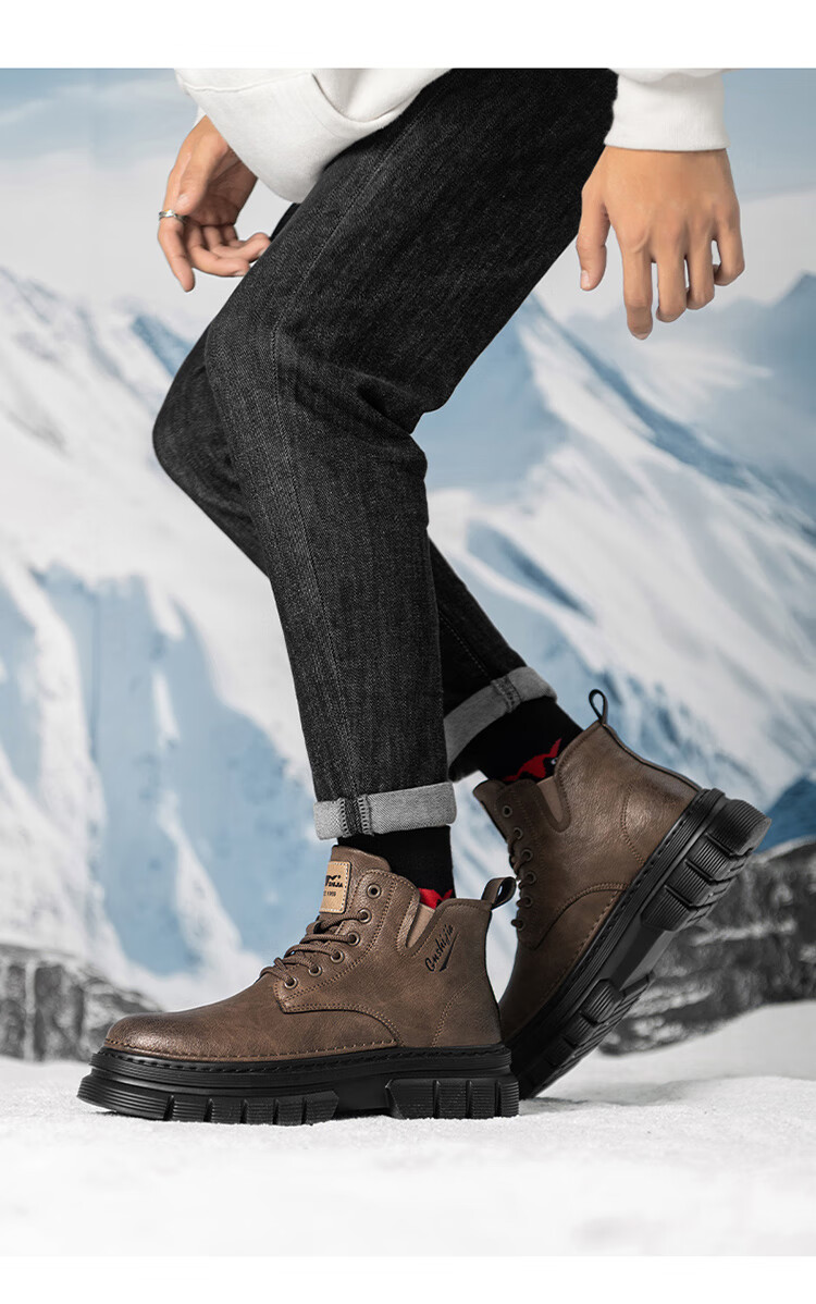 Bull Family Men's Autumn Winter British Style Martin Boots High-top Retro Versatile Work Boots Thick-soled Durable Shoes for Men 41