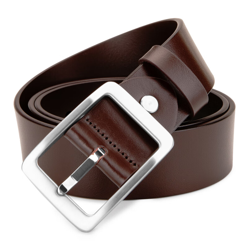 CattleOWN Men's Leather Belt, Stainless Steel Buckle, Top-Grain Cowhide, Trouser Belt, 3262 Dark Brown, 120cm, Gift