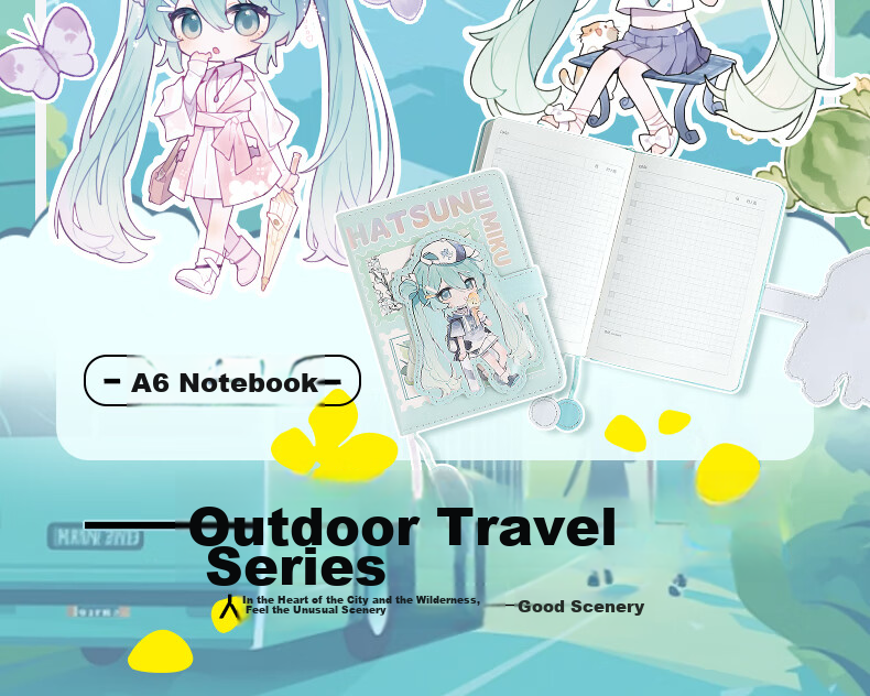 GuangBo Hatsune Miku Official Merchandise Anime Planner, High-Quality Magnetic Cover Diary with 96 Pages/105*140mm CY997027-D Gift 2