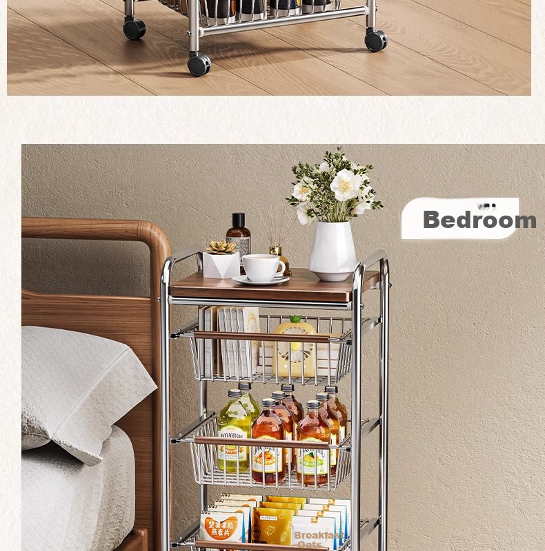 Shunyou Vintage Small Cart, Living Room Snack Storage Rack, Floor-Standing Mobile Kitchen Fruit And Vegetable Storage, Multifunctional SY-644 17