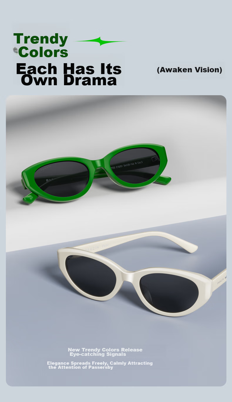 PARZIN Sunglasses, Fan Chengcheng Style Fashionable Cat-Eye Narrow Frame Glasses, Sun Protection Driving Sunglasses, PZ12733 9