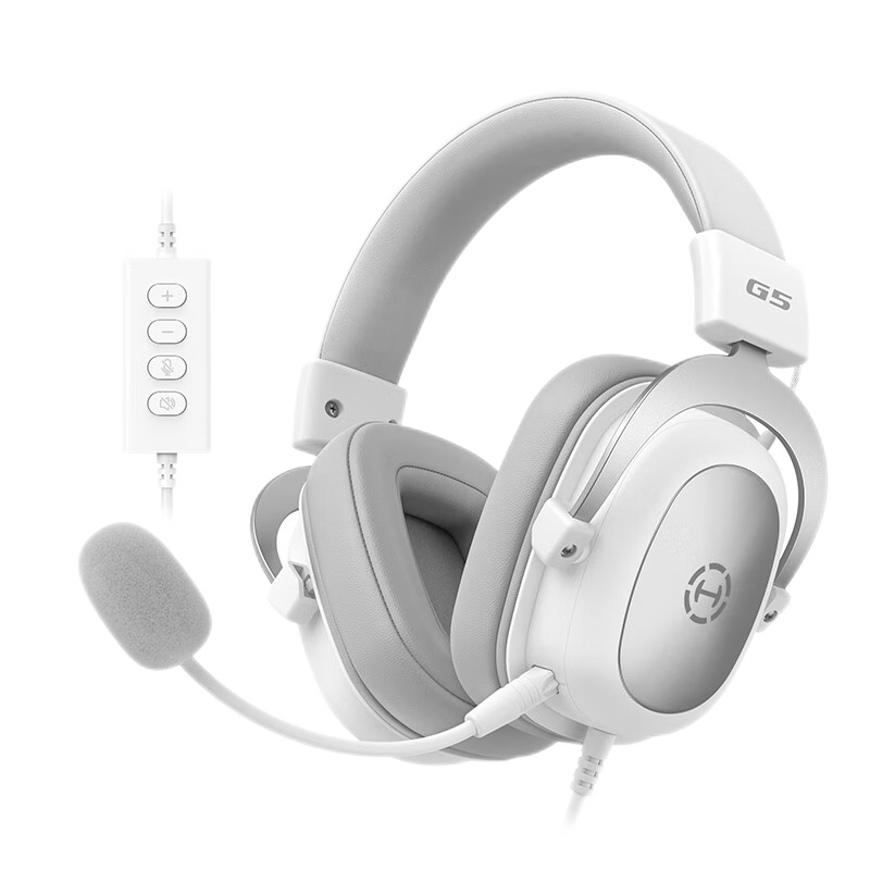 EDIFIER HECATE G5 Wired Professional Competition-Grade Over-Ear Gaming Headset, USB 7.1 Channel Computer FPS Gaming Headphones with Noise-Cancelling Microphone, Silver White