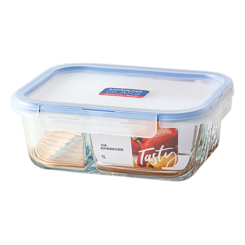 LOCK&LOCK Glass Lunch Box, Microwave-Safe Fruit Storage Container, Bento Box with 3 Compartments, LLG2012CT_1L