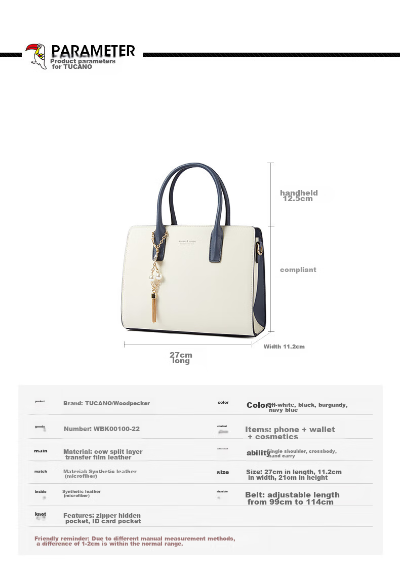 TUCANO Women's Handbag, 2026 New Cowhide Leather Tote Bag, Light Luxury Kelly Bag, Ladies' Shoulder Crossbody Bag, Birthday And 520 Gift 15