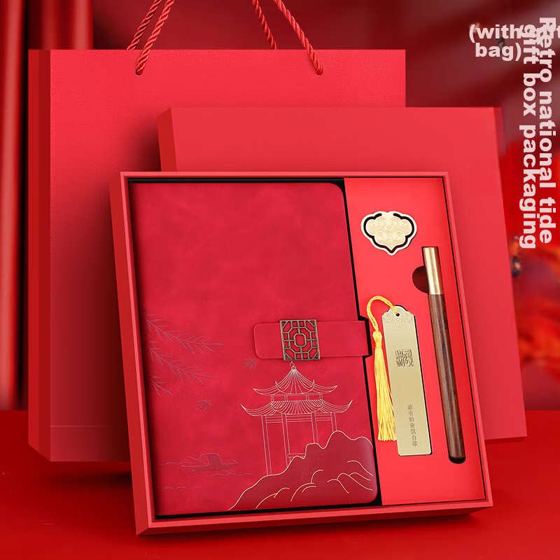 Faramon Chinese-Style High-Quality Notebook Gift Box, A5 National Trend Journal Gift Box, Premium Mid-Autumn Festival Gift for Teachers, Corporate Gifts Customizable, China Red
