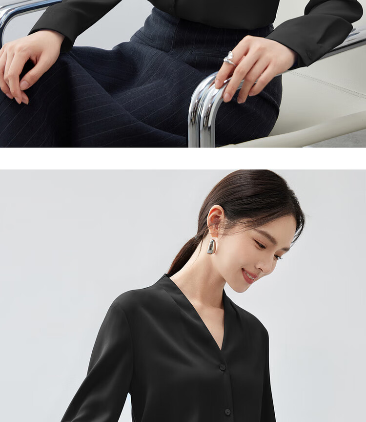 Sentubila Chiffon Blouse for Women, Spring And Autumn Elegant Office V-Neck Shirt, Slimming Loose Long-Sleeve Top, Off-White, M 19