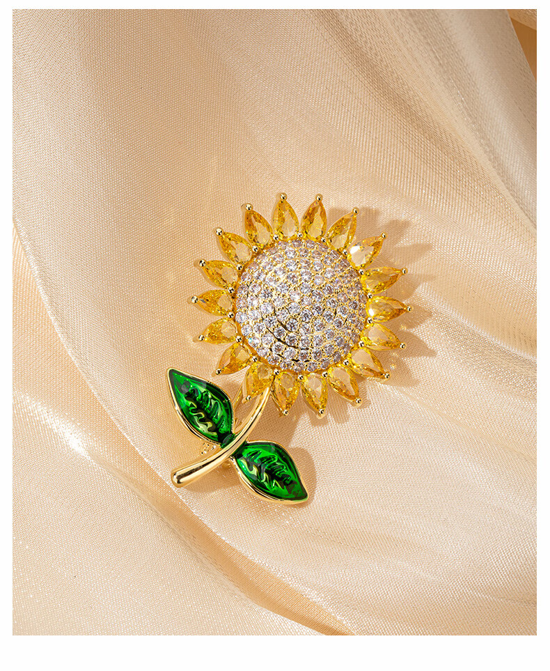 Qlady Sunflower Brooch, High-End Women's Luxury Elegant Corsage Pin, Scarf Buckle Badge, Mid-Autumn Festival Birthday Gift 7