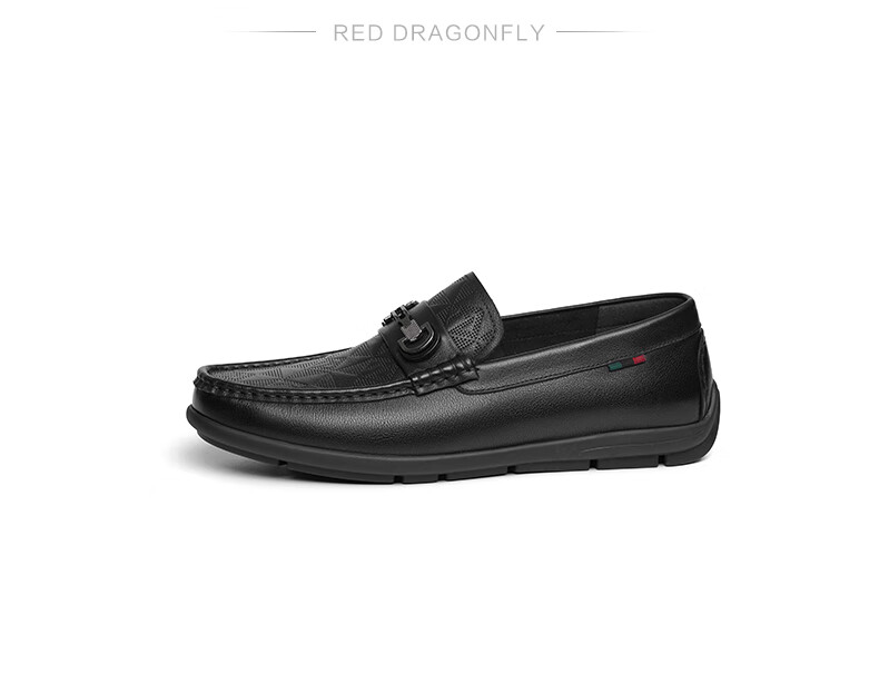RED DRAGONFLY Genuine Leather Loafers for Men, New High-End Casual Leather Shoes, Soft Sole Slip-On Business Shoes WHA15520 Black Size 40 4